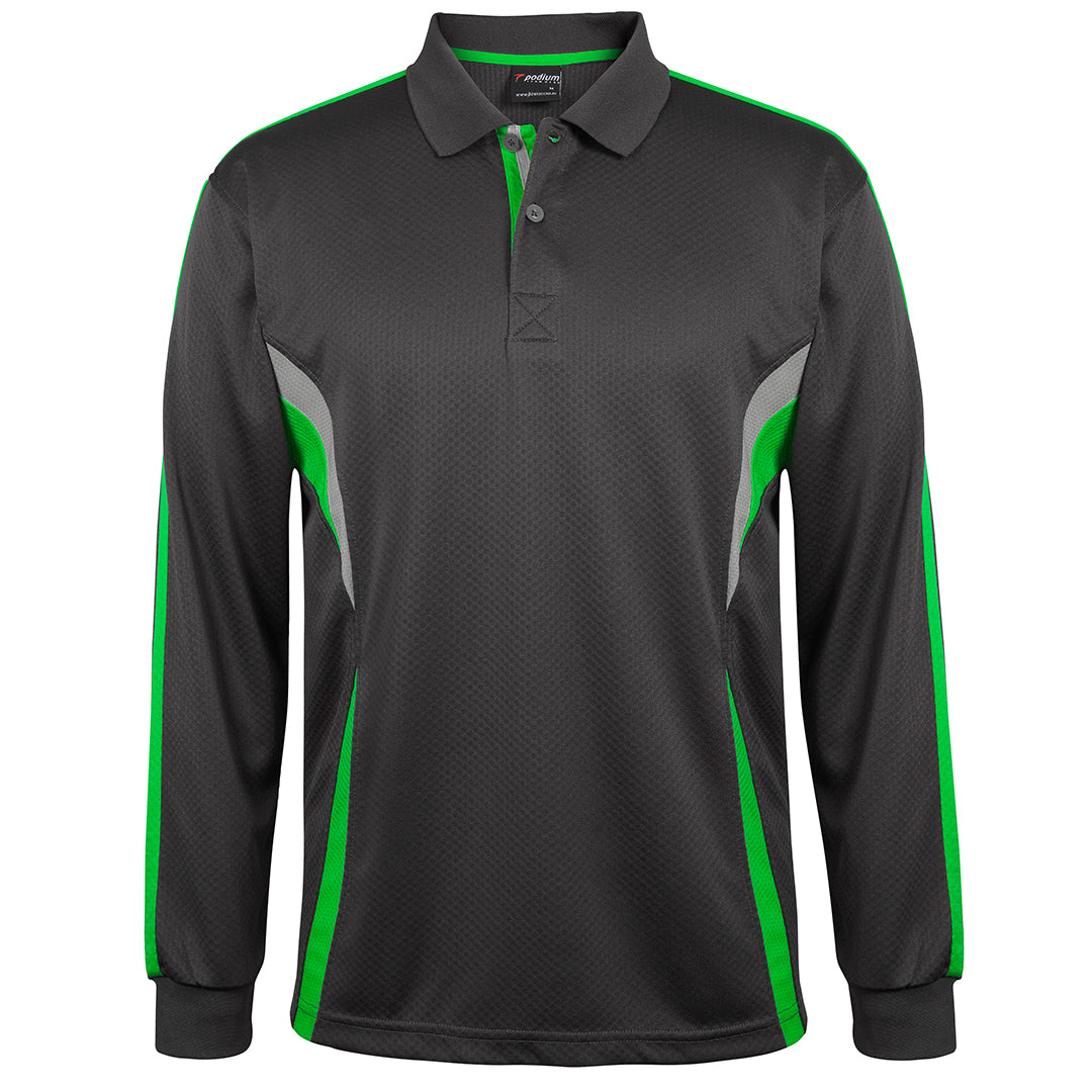House of Uniforms The Jacquard Polo | Long Sleeve | Adults Jbs Wear Gunmetal/Pea Green