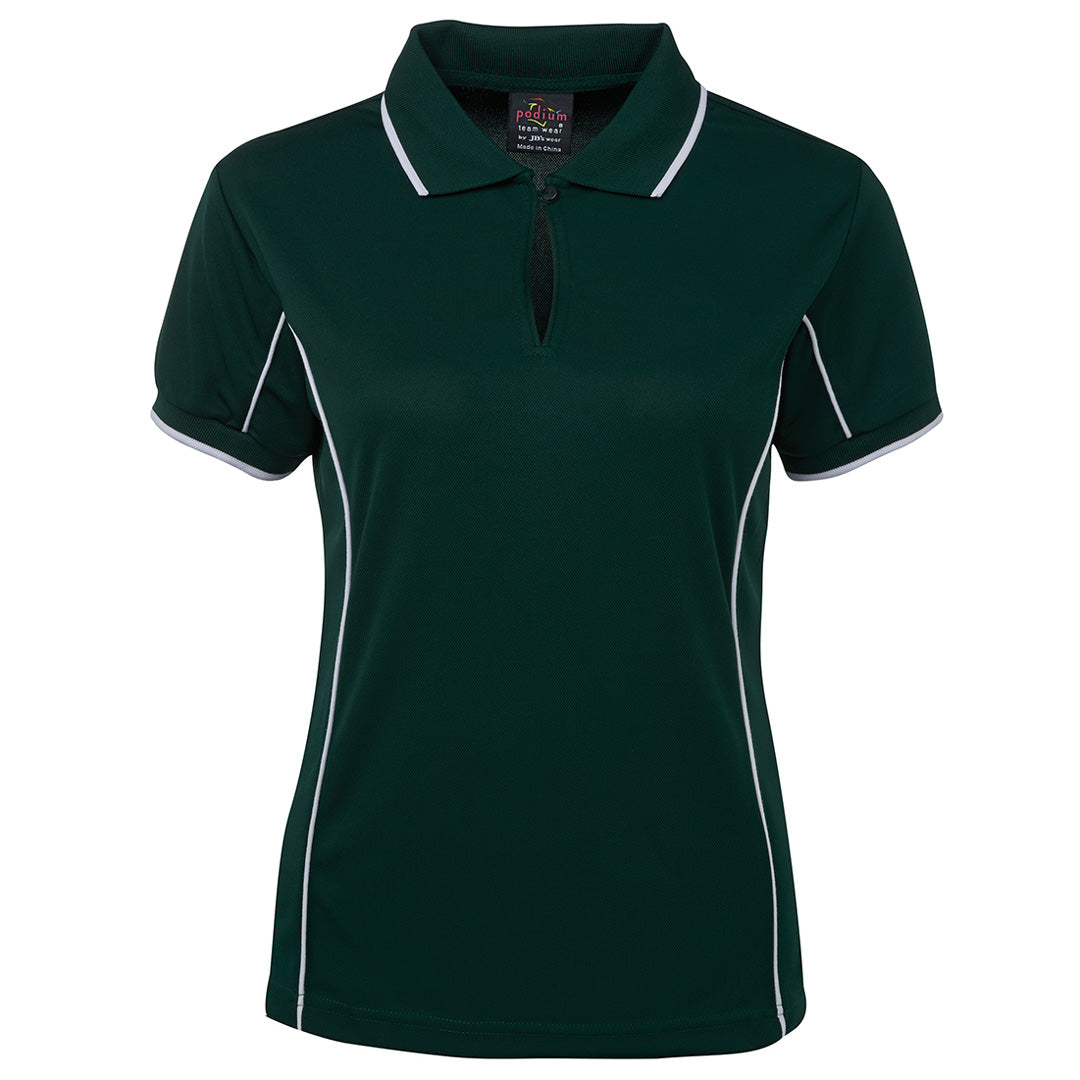 House of Uniforms The Piping Polo | Short Sleeve | Bright Base | Ladies Jbs Wear Forest/White
