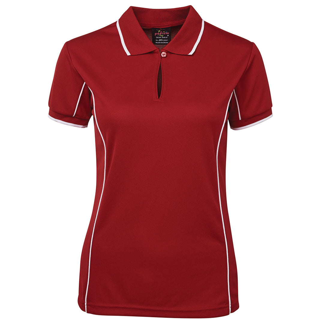 House of Uniforms The Piping Polo | Short Sleeve | Bright Base | Ladies Jbs Wear Red/White