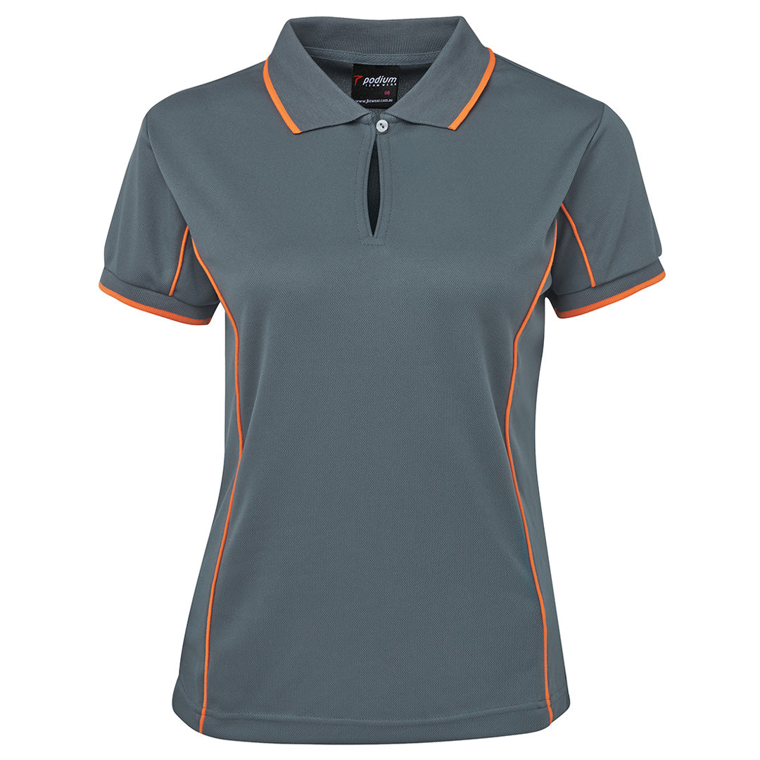 House of Uniforms The Piping Polo | Short Sleeve | Grey Base | Ladies Jbs Wear Grey/Orange