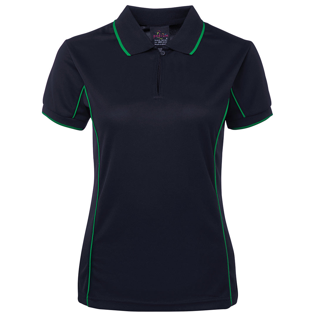 House of Uniforms The Piping Polo | Short Sleeve | Navy Base | Ladies Jbs Wear Navy/Green