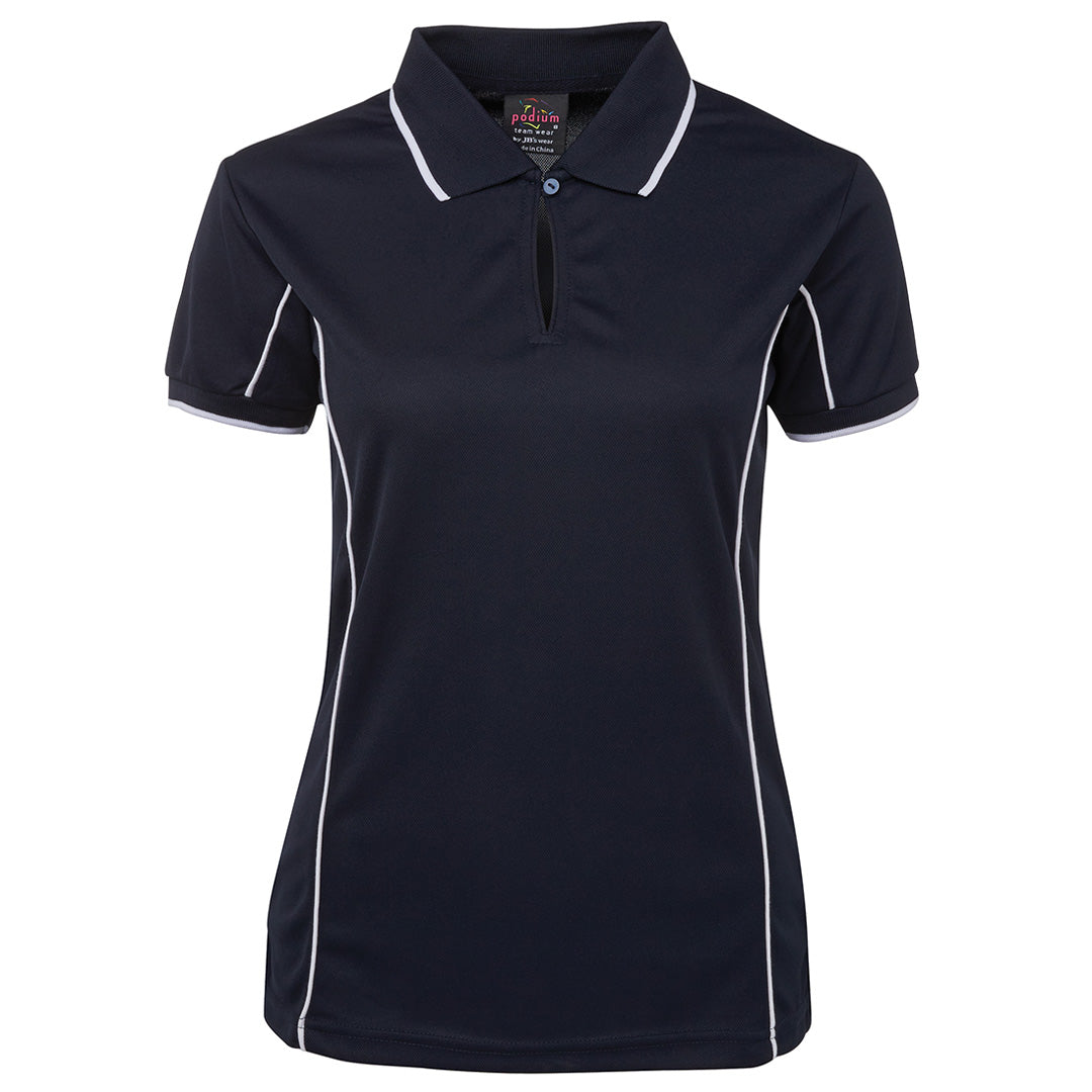 House of Uniforms The Piping Polo | Short Sleeve | Navy Base | Ladies Jbs Wear Navy/White