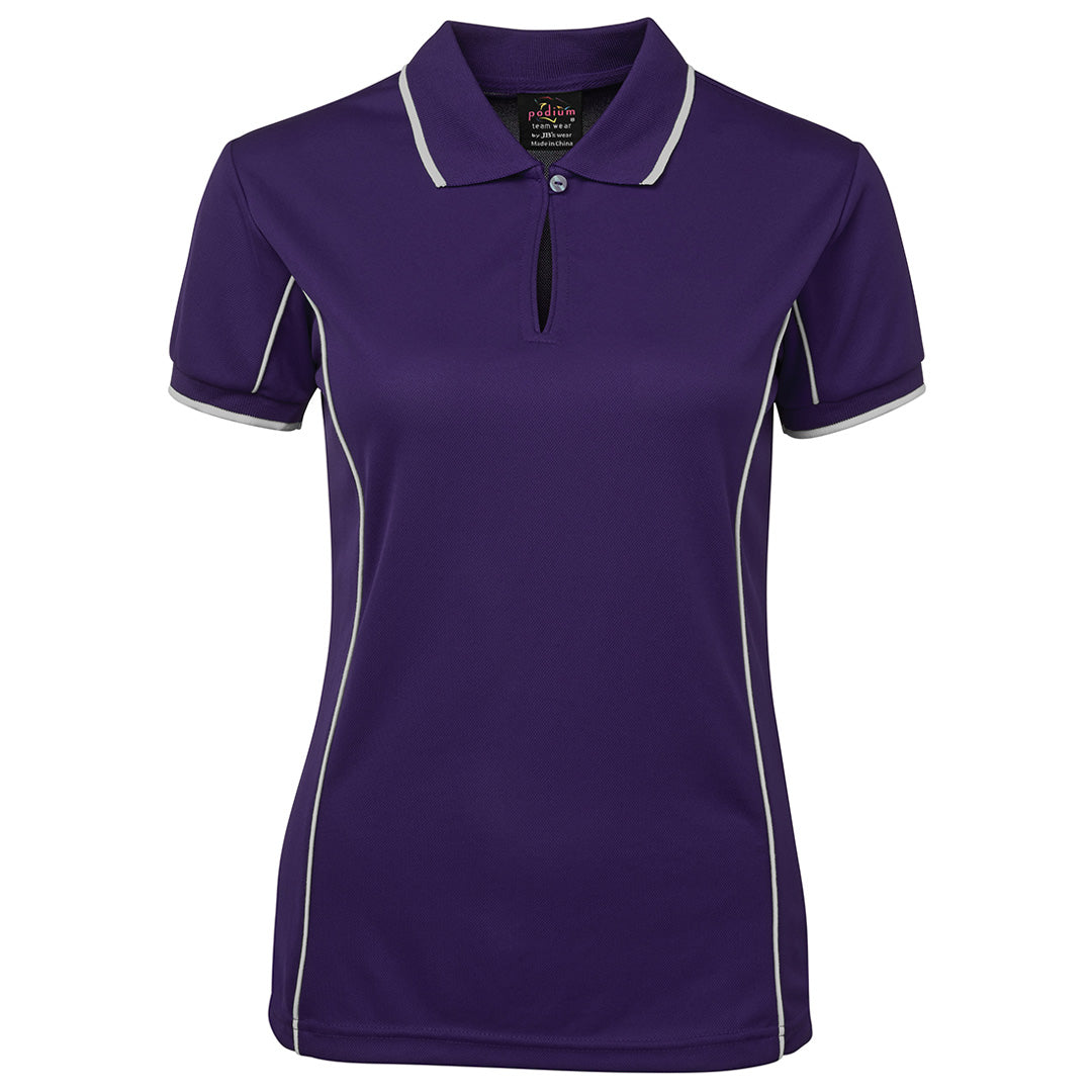 House of Uniforms The Piping Polo | Short Sleeve | Bright Base | Ladies Jbs Wear Purple/White