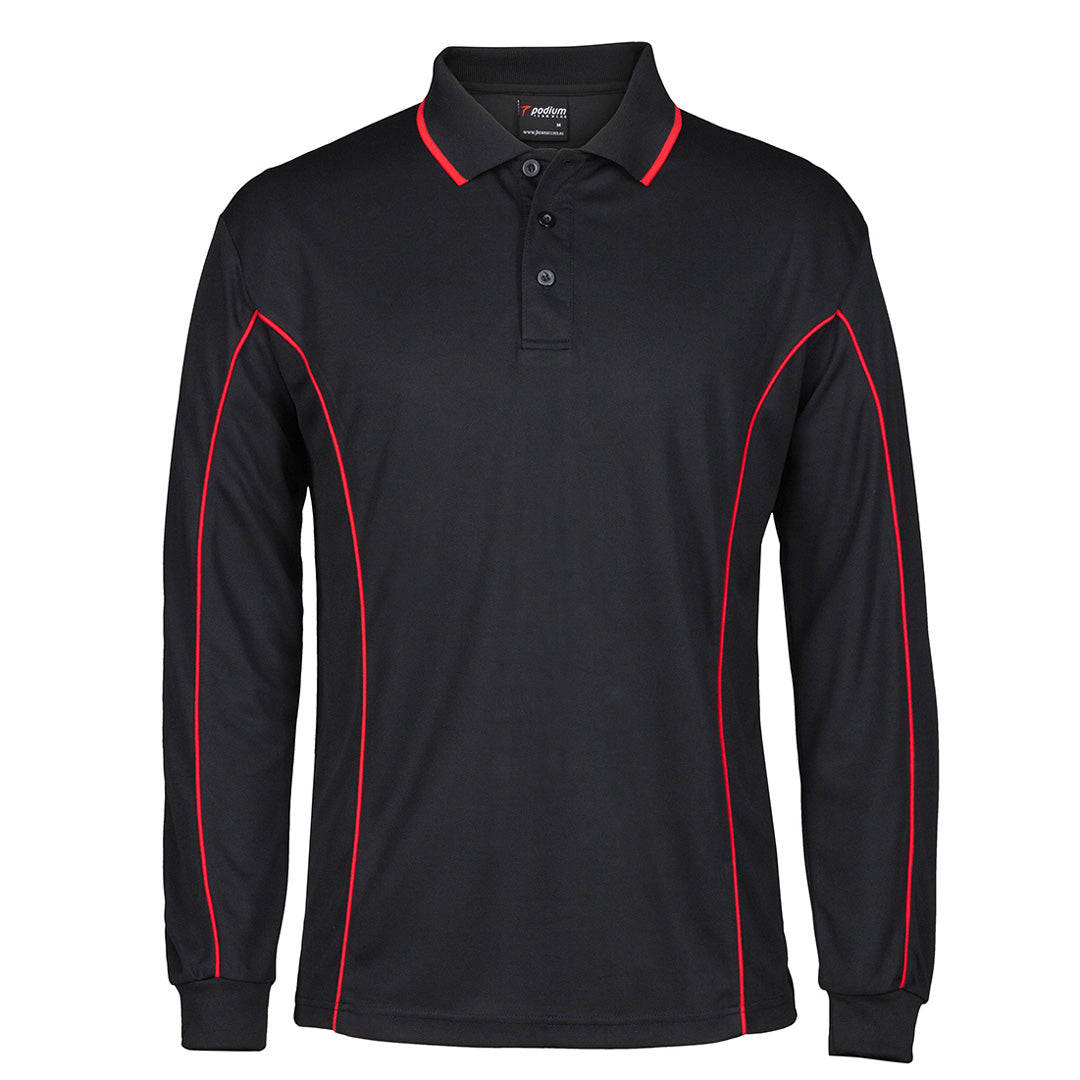House of Uniforms The Piping Polo | Long Sleeve C1 | Adults Jbs Wear Black/Red