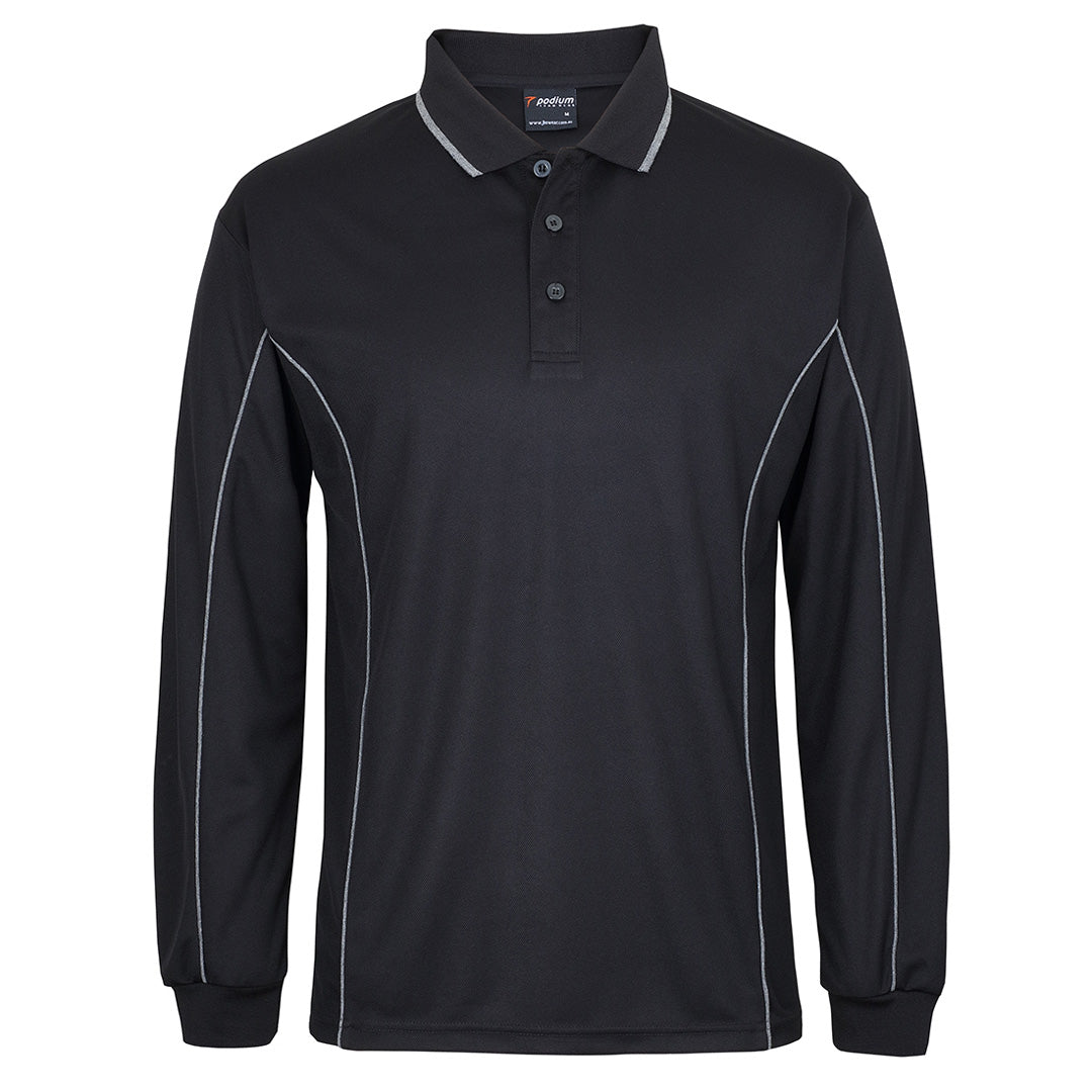 House of Uniforms The Piping Polo | Long Sleeve C1 | Adults Jbs Wear Black/Grey