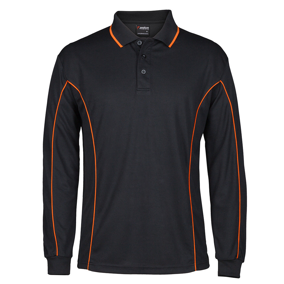 House of Uniforms The Piping Polo | Long Sleeve C1 | Adults Jbs Wear Black/Orange
