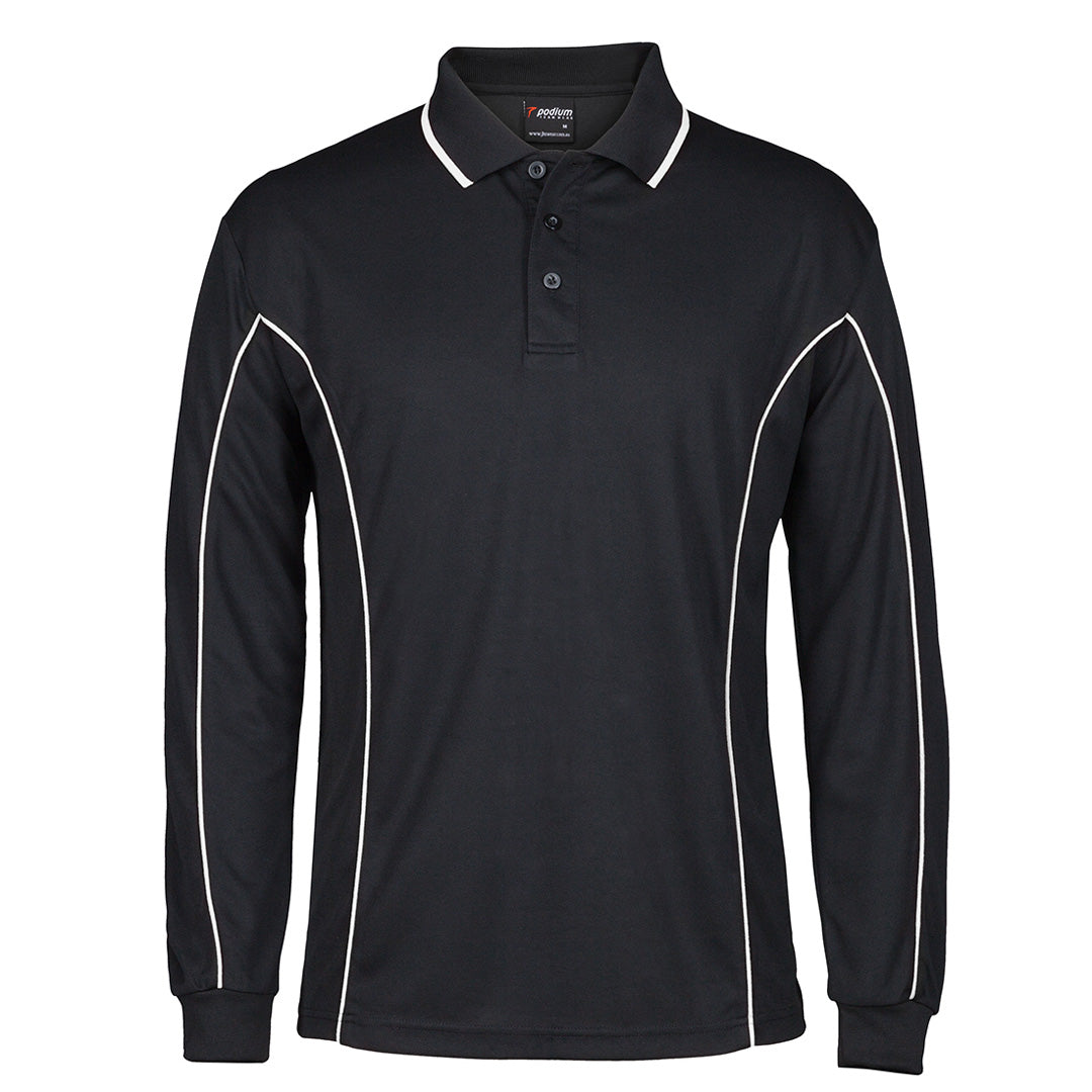 House of Uniforms The Piping Polo | Long Sleeve C1 | Adults Jbs Wear Black/White
