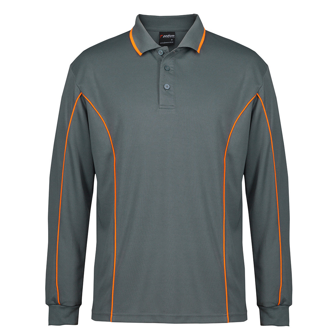 House of Uniforms The Piping Polo | Long Sleeve C2 | Adults Jbs Wear Grey/Orange