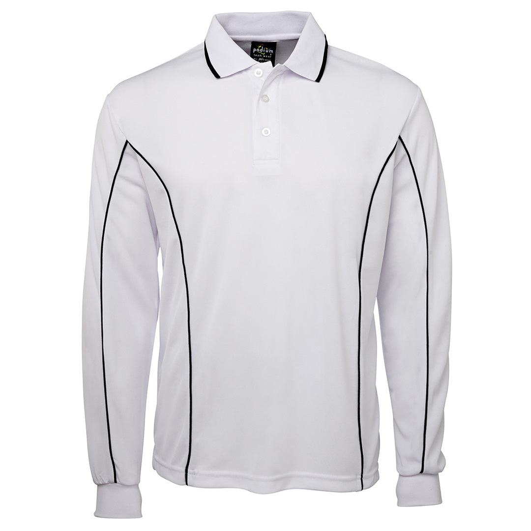 House of Uniforms The Piping Polo | Long Sleeve C2 | Adults Jbs Wear White/Navy