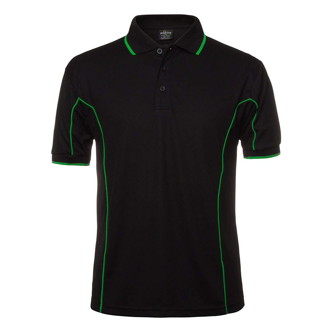 House of Uniforms The Piping Polo | Short Sleeve | Black Base | Adults Jbs Wear Black/Pea Green