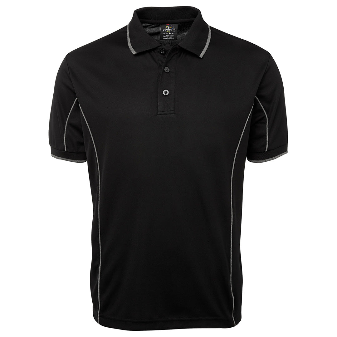 House of Uniforms The Piping Polo | Short Sleeve | Black Base | Adults Jbs Wear Black/Grey