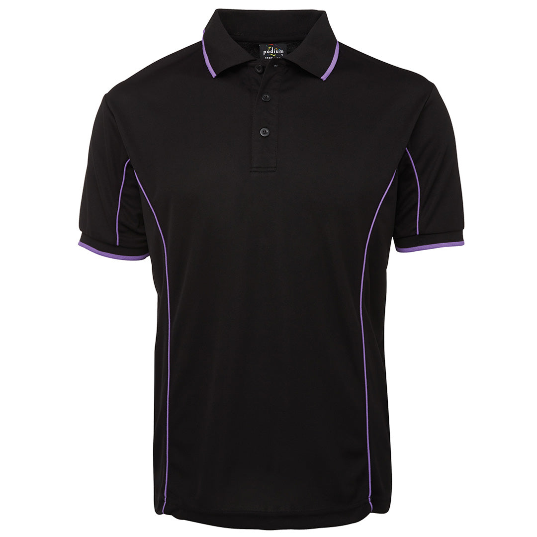 House of Uniforms The Piping Polo | Short Sleeve | Black Base | Adults Jbs Wear Black/Purple