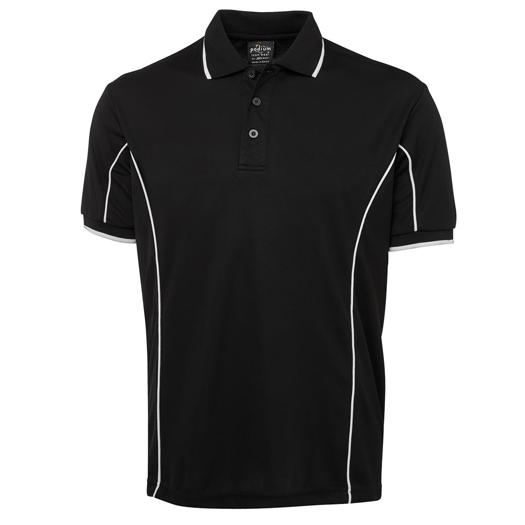 House of Uniforms The Piping Polo | Short Sleeve | Black Base | Adults Jbs Wear Black/White