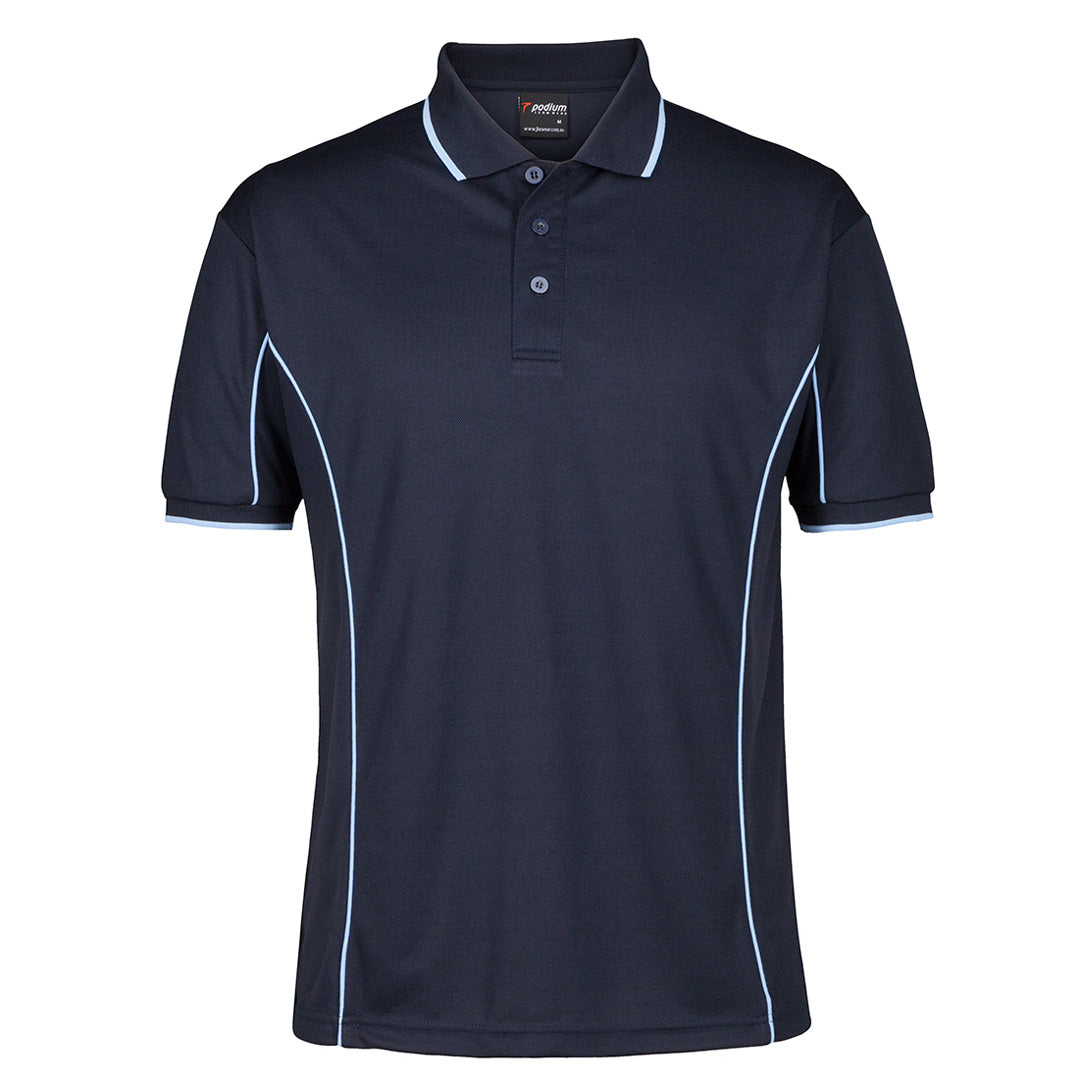 House of Uniforms The Piping Polo | Short Sleeve | Navy Base | Adults Jbs Wear Navy/Light Blue