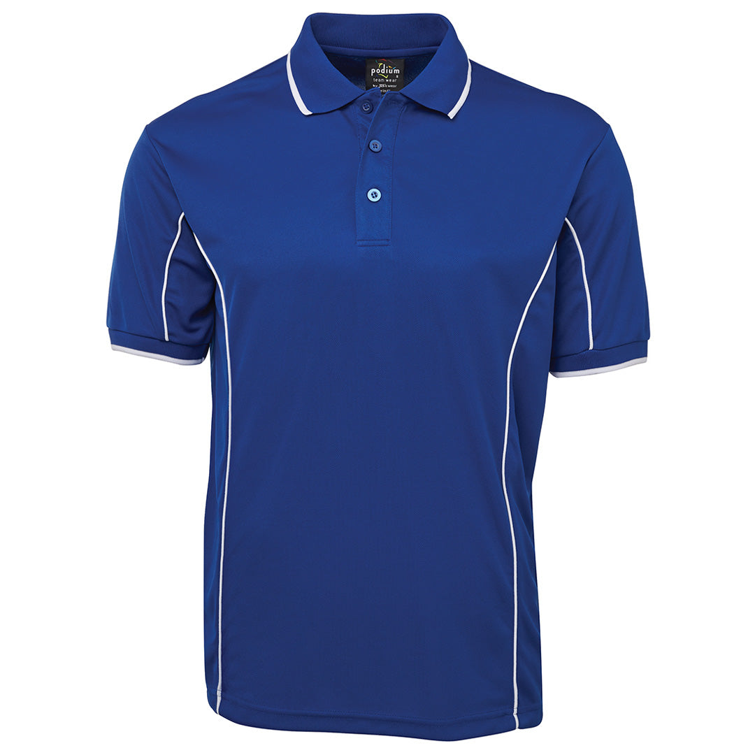 House of Uniforms The Piping Polo | Short Sleeve | Bright Base | Adults Jbs Wear Royal/White