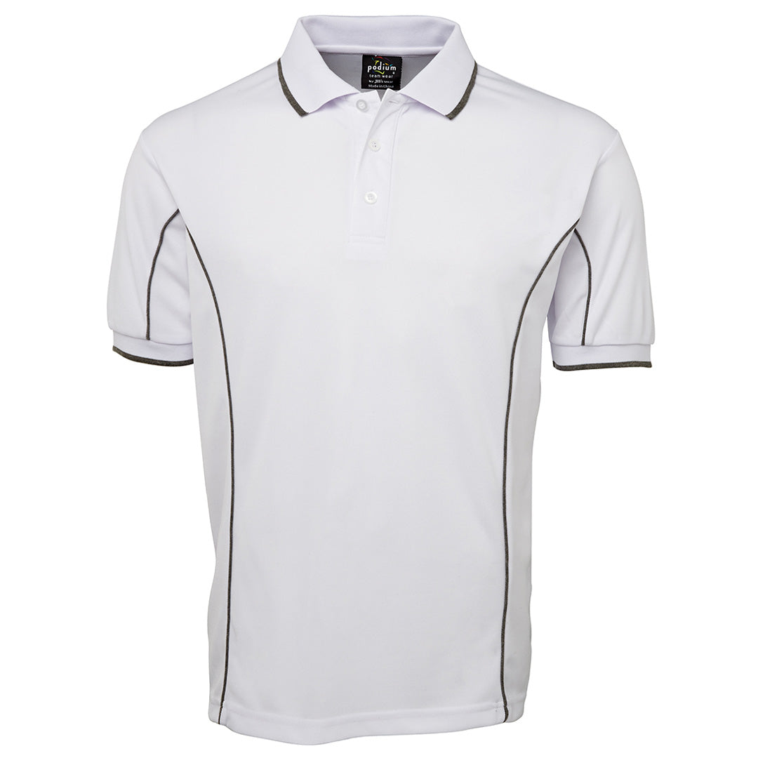 House of Uniforms The Piping Polo | Short Sleeve | Bright Base | Adults Jbs Wear White/Grey