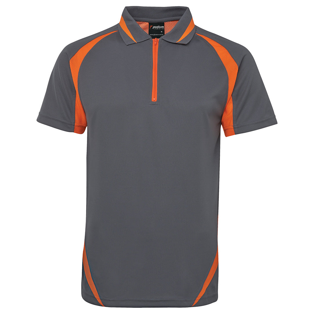 House of Uniforms The Zip Poly Polo | Short Sleeve | Mens Jbs Wear Grey/Orange