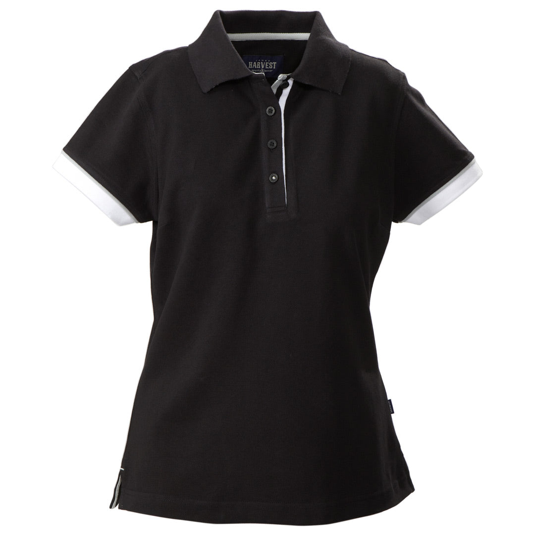 House of Uniforms The Antreville Polo | Ladies | Short Sleeve James Harvest Black with Black/White/Grey Trim