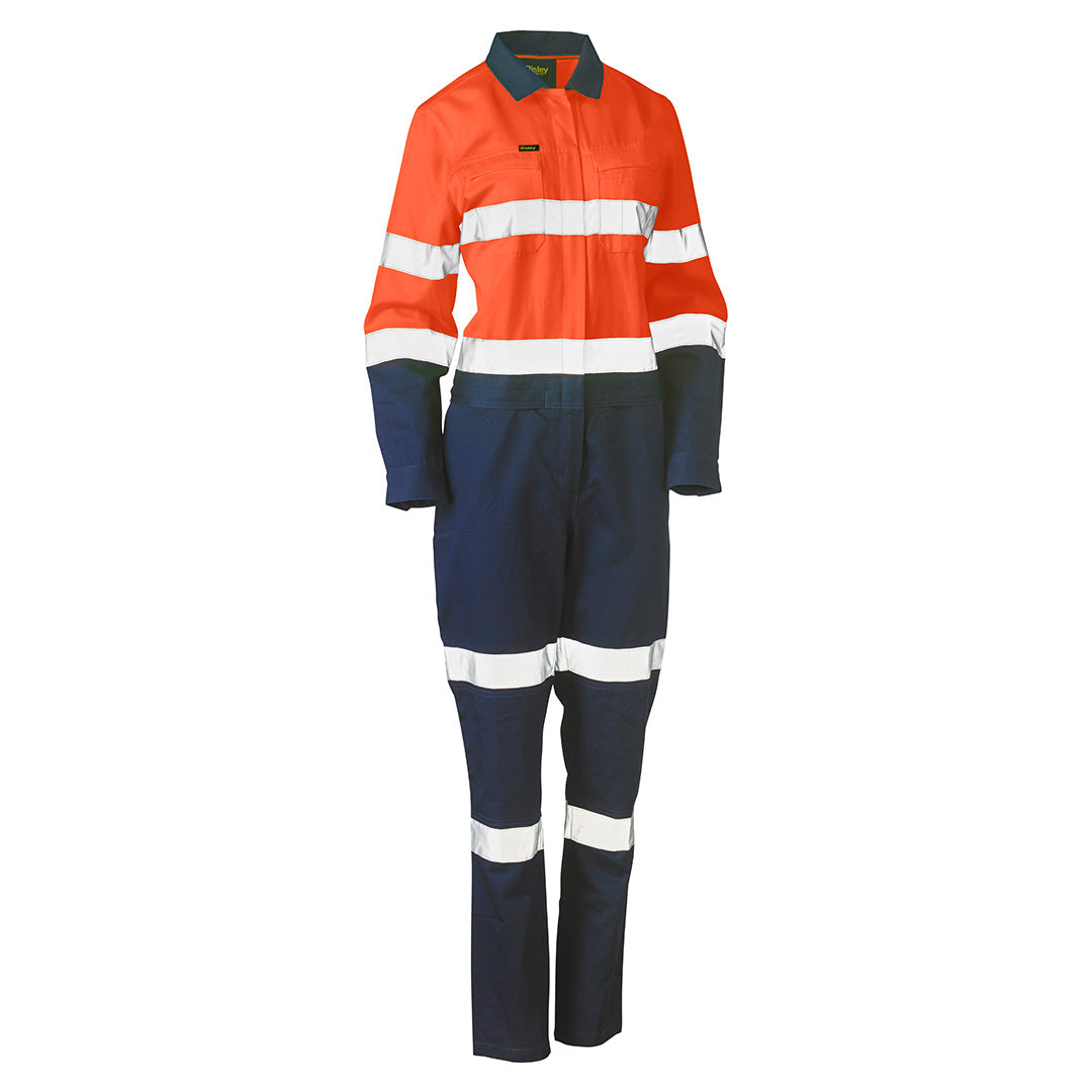 House of Uniforms The Taped Hi Vis Cotton Drill Overall | Ladies Bisley Orange/Navy