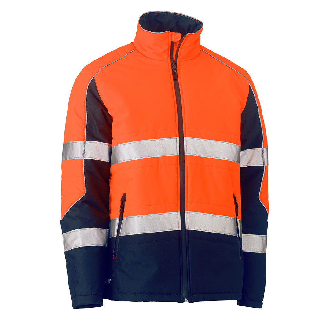 House of Uniforms The Taped Puffer Jacket with Stand Collar | Hi Vis | Mens Bisley Orange/Navy