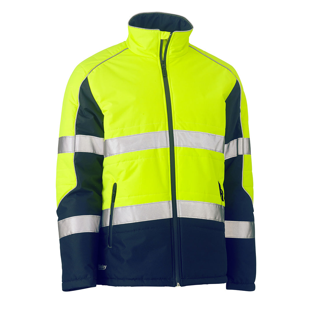 House of Uniforms The Taped Puffer Jacket with Stand Collar | Hi Vis | Mens Bisley Yellow/Navy
