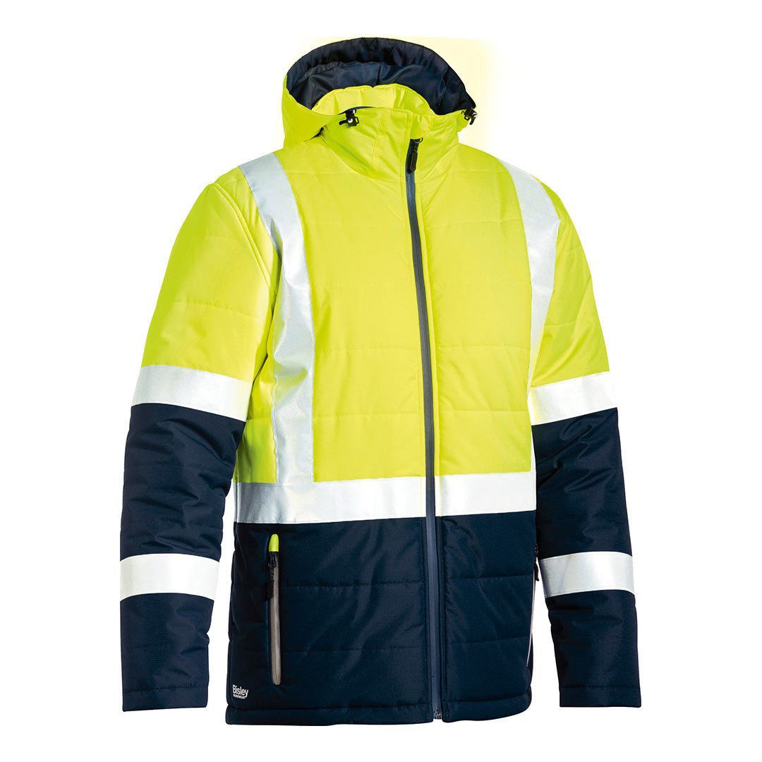 House of Uniforms The Taped Puffer Jacket | Hi Vis | Mens Bisley Yellow/Navy