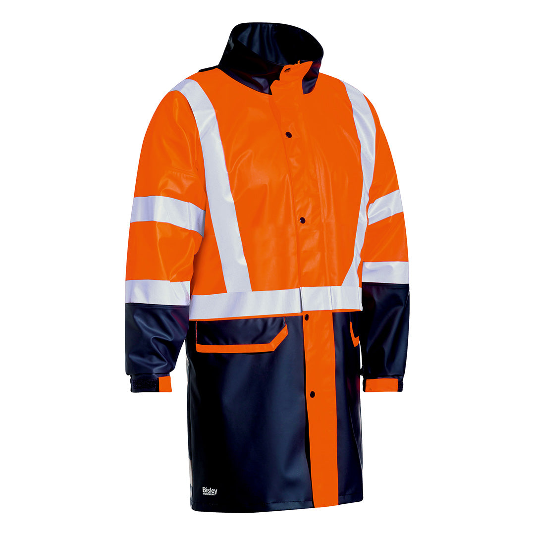 House of Uniforms The Taped Stretch PU Rain Coat | Hi Vis | Mens Bisley Orange/Navy