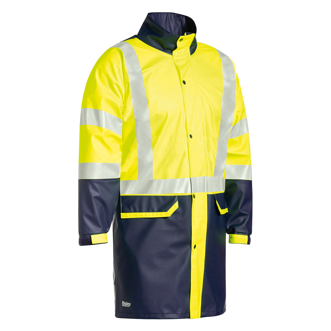 House of Uniforms The Taped Stretch PU Rain Coat | Hi Vis | Mens Bisley Yellow/Navy