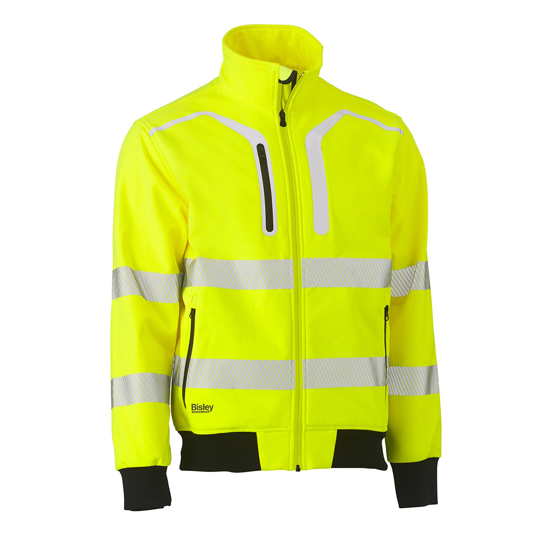House of Uniforms The Taped Soft Shell Bomber Jacket | Hi Vis | Mens Bisley Yellow/Navy