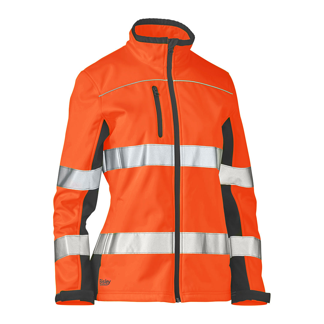 House of Uniforms The Taped Two Tone Hi Vis Soft Shell Jacket | Ladies Bisley Orange/Navy