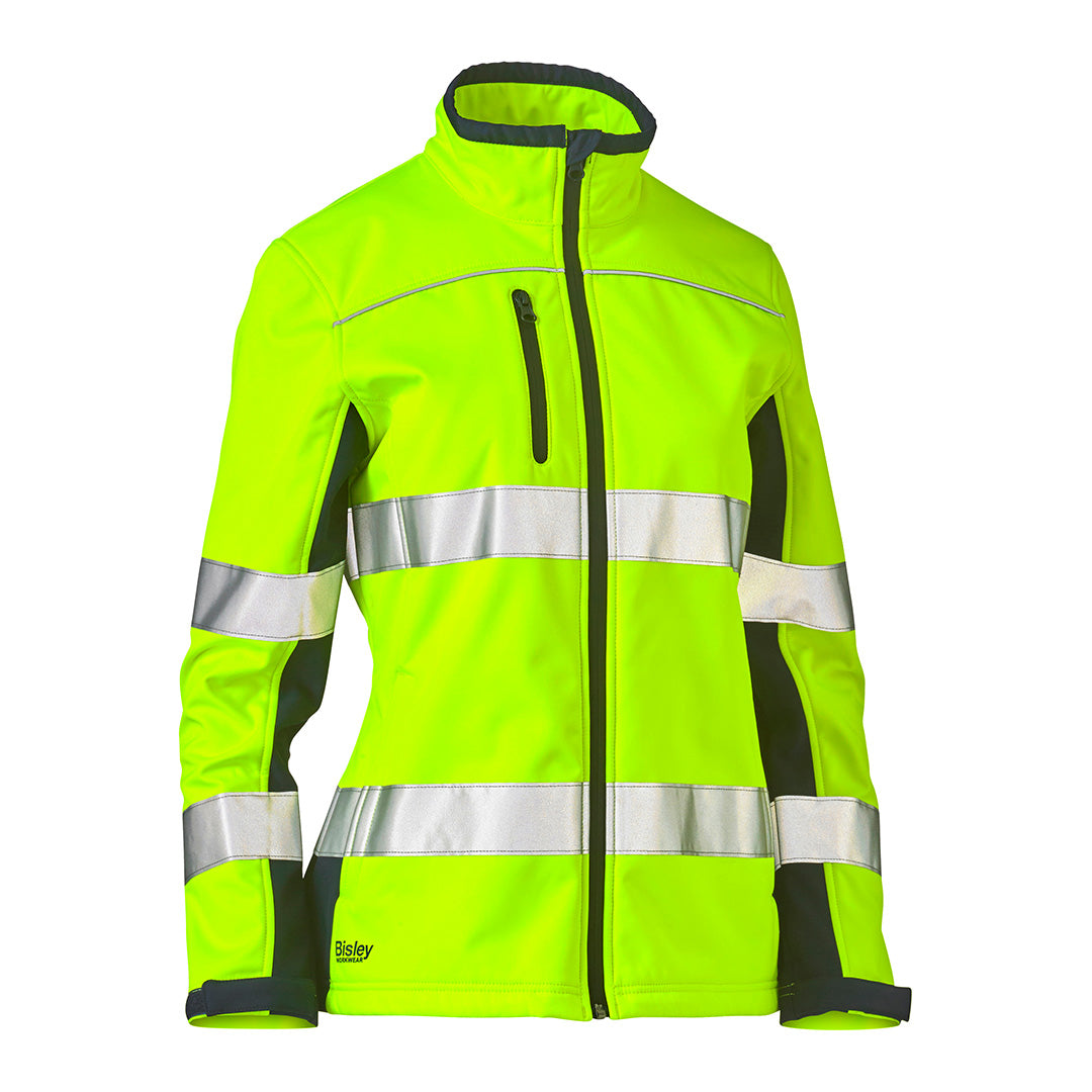 House of Uniforms The Taped Two Tone Hi Vis Soft Shell Jacket | Ladies Bisley Yellow/Navy