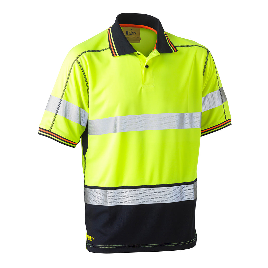 House of Uniforms The Hi Vis Polyester Mesh Taped Polo | Short Sleeve | Mens Bisley Yellow/Navy