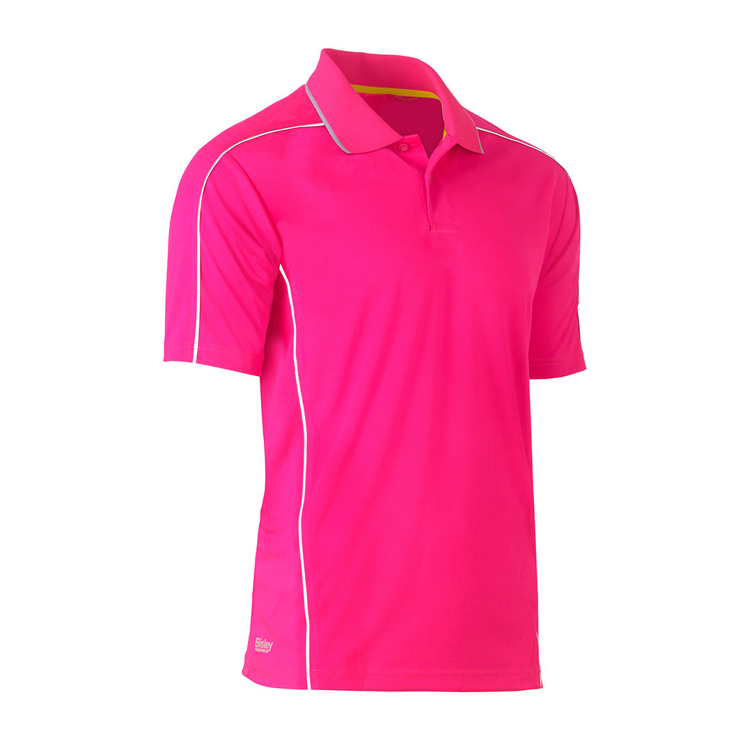 House of Uniforms The Cool Mesh Polo | Reflective Piping | Mens Bisley Hot Pink