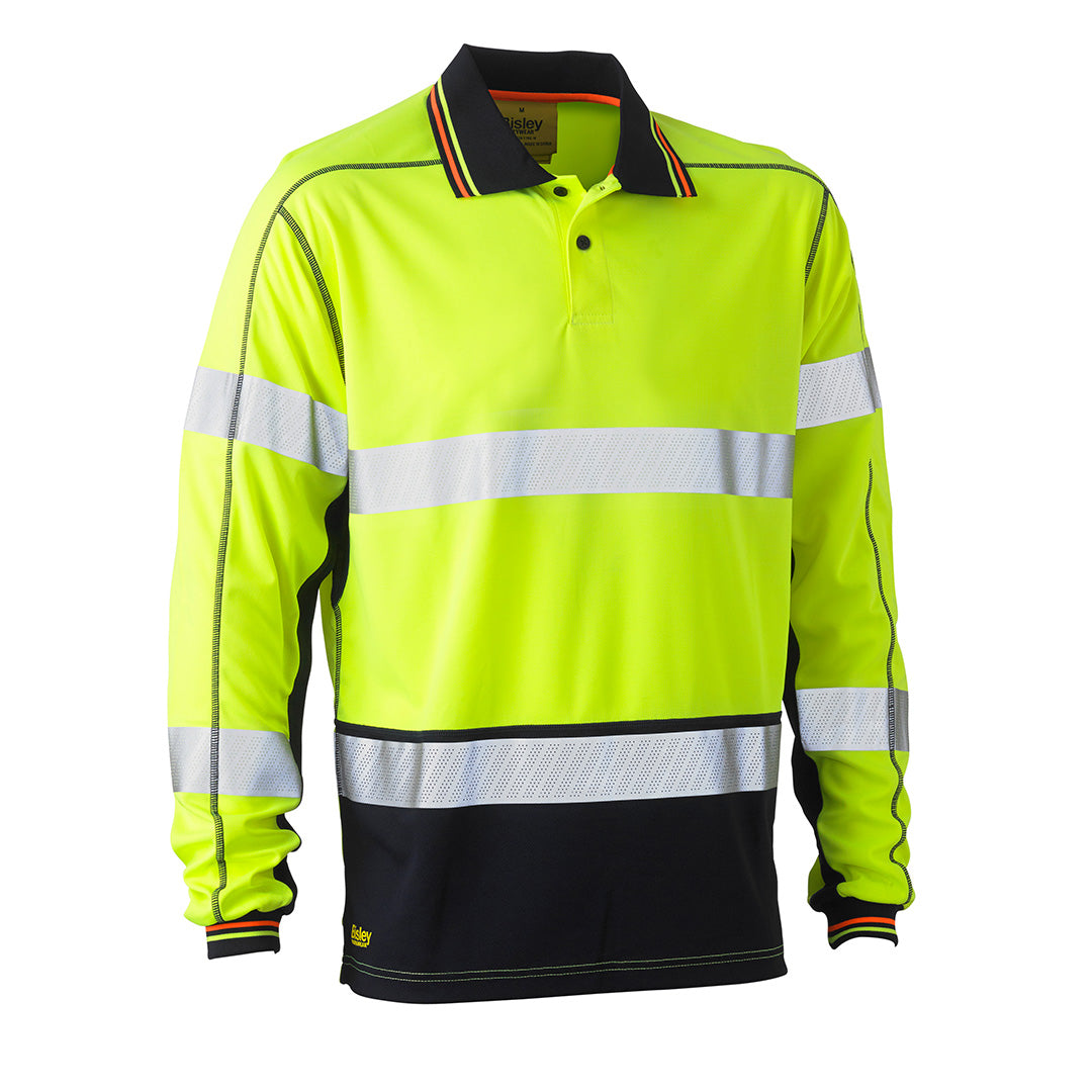 House of Uniforms The Hi Vis Taped Polyester Mesh Polo | Long Sleeve | Mens Bisley Yellow/Navy