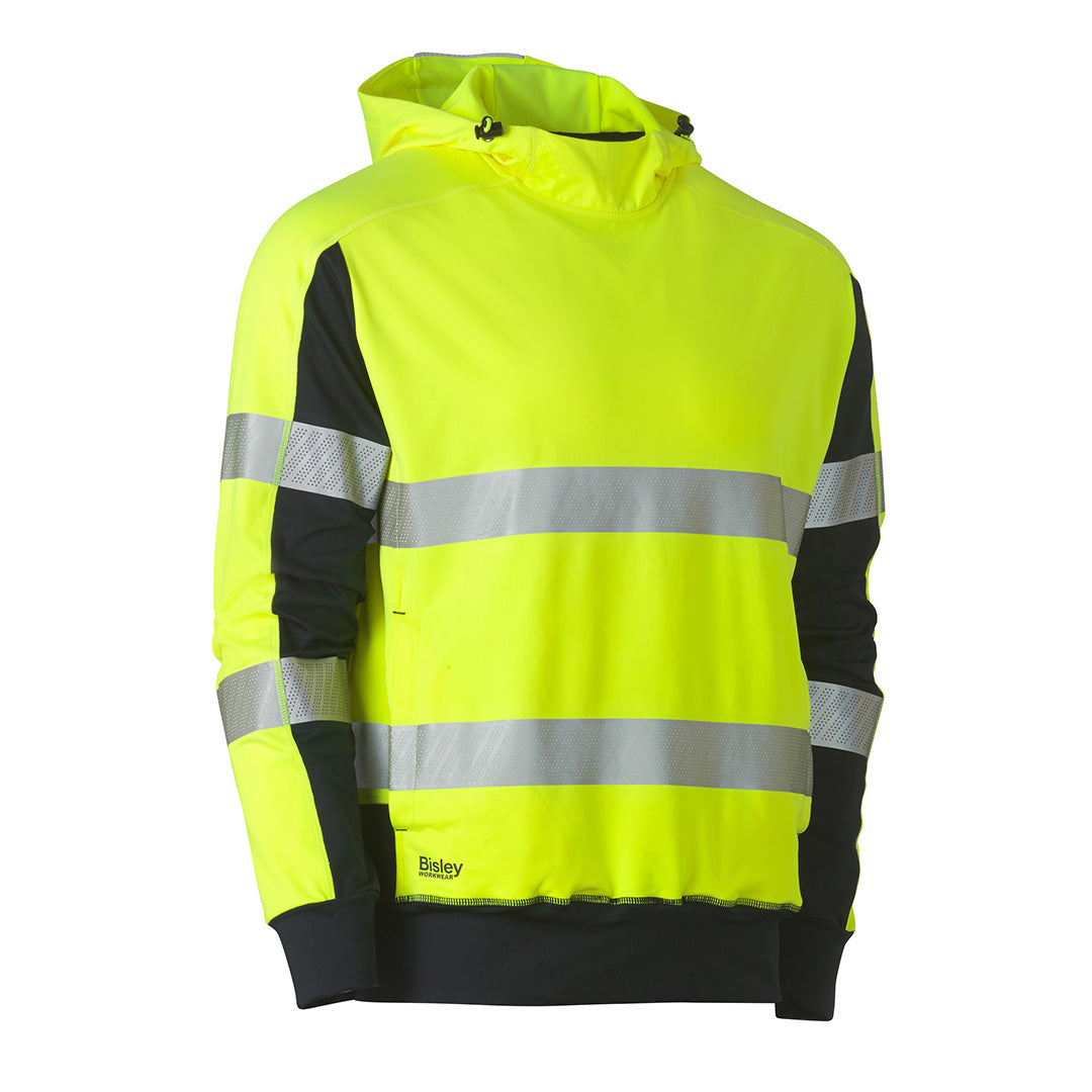 House of Uniforms The Taped Contrast 4 Way Stretchy Hoodie | Hi Vis | Mens Bisley Yellow/Navy