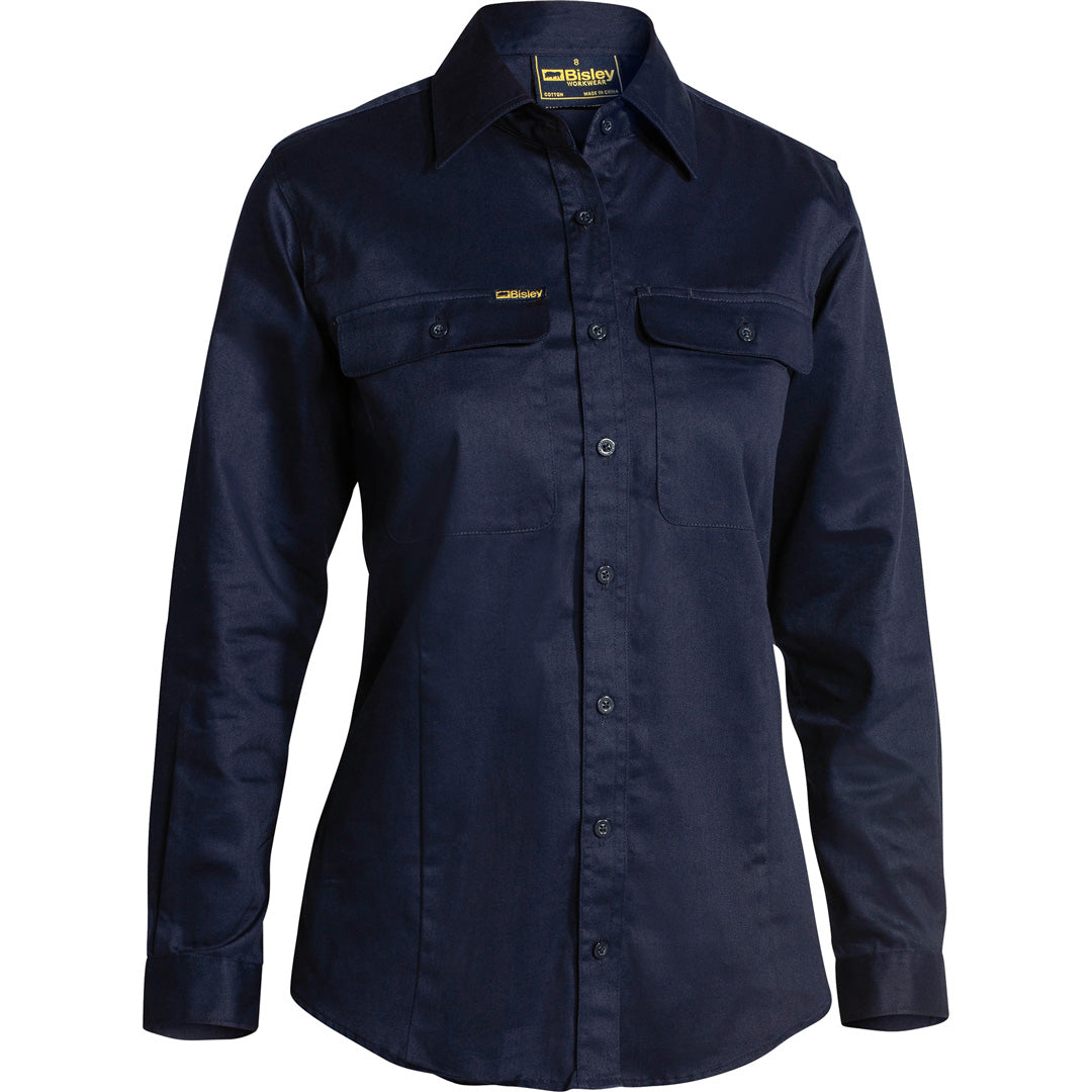 House of Uniforms The Basic Drill Shirt | Long Sleeve | Ladies Bisley Navy