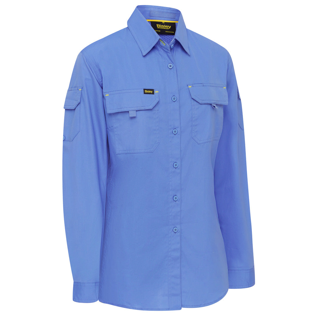 House of Uniforms The X Flow Ripstop Shirt | Ladies Bisley Sky Blue