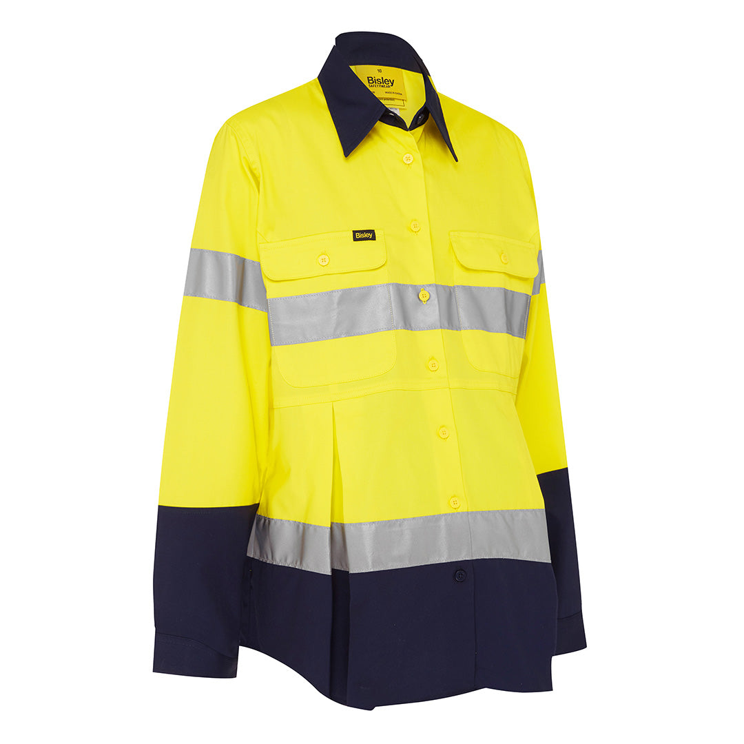 House of Uniforms The Taped Hi Vis Maternity Drill Shirt | Long Sleeve | Ladies Bisley Yellow/Navy