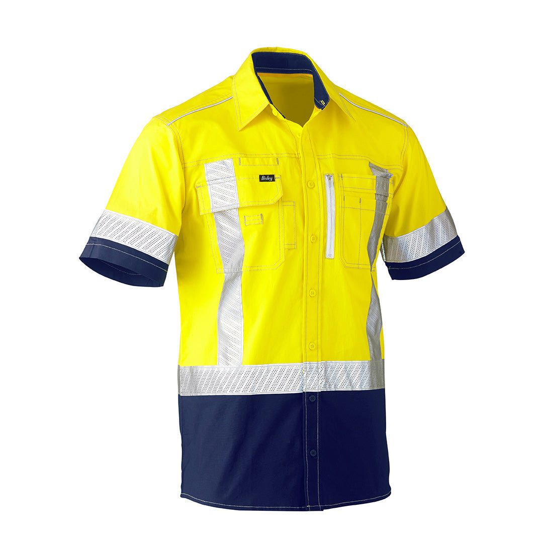 House of Uniforms The Flex and Move Utility Shirt | Hi Vis | Short Sleeve | Mens Bisley Yellow/Navy