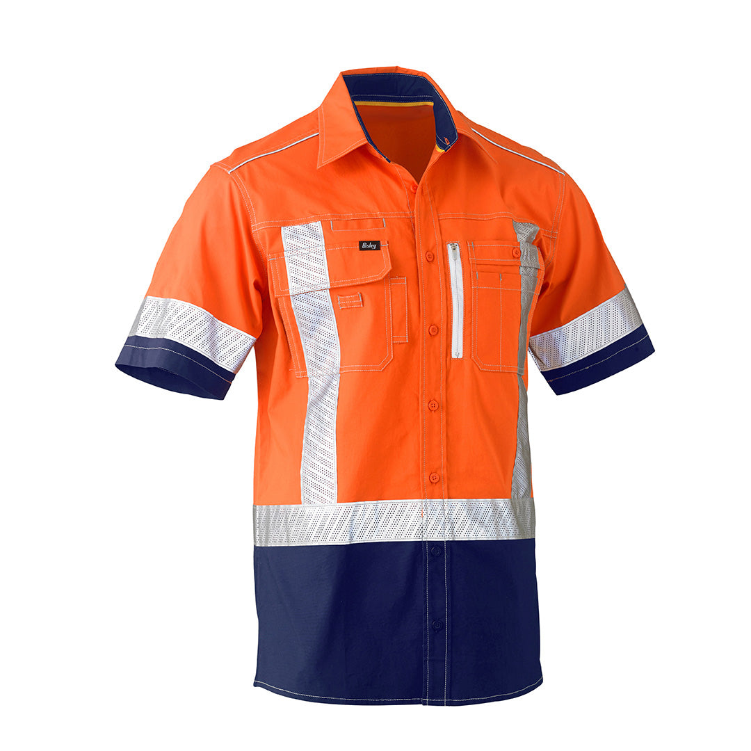 House of Uniforms The Flex and Move Utility Shirt | Hi Vis | Short Sleeve | Mens Bisley Orange/Navy