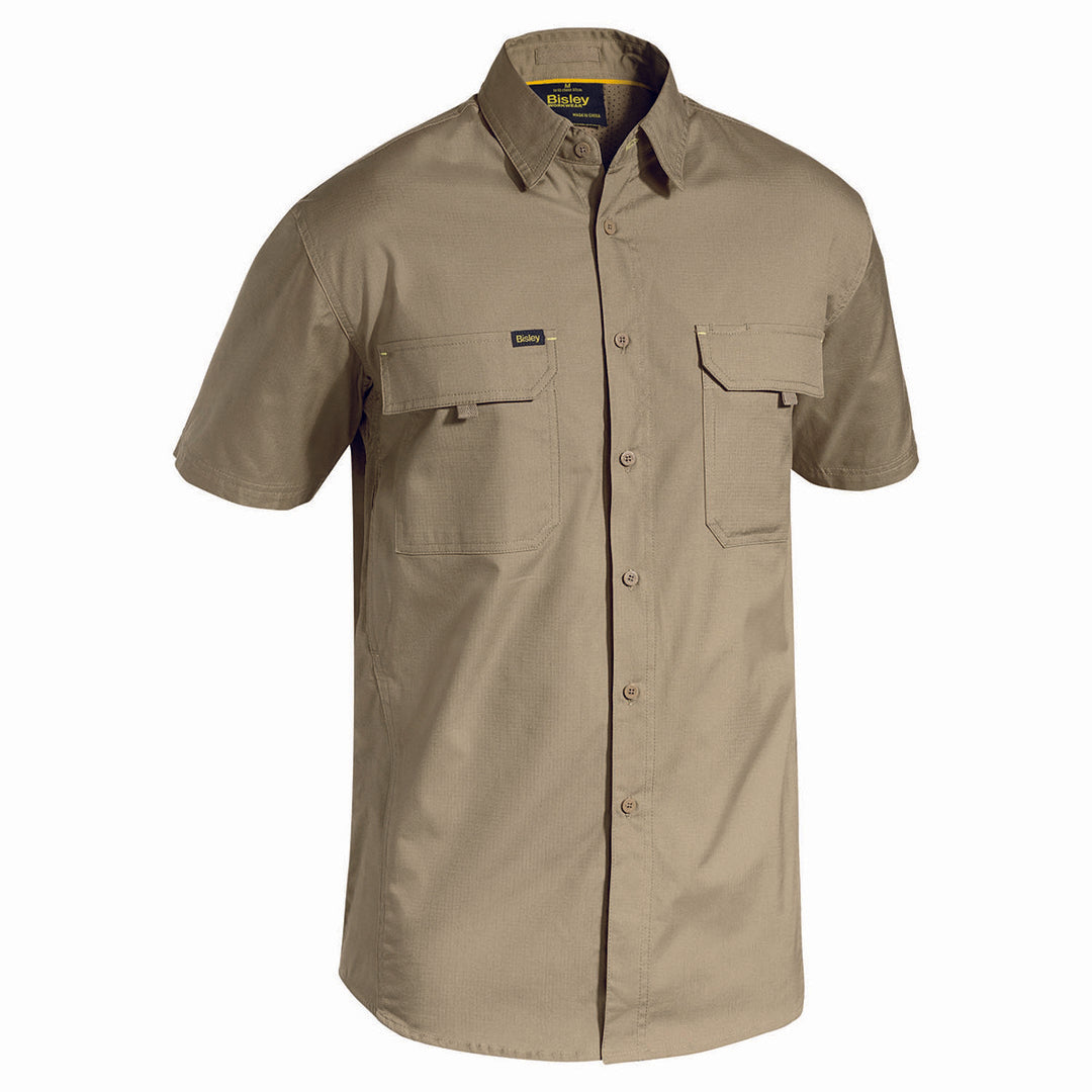 House of Uniforms The X Airflow Rip Stop Shirt | Short Sleeve | Mens Bisley Khaki