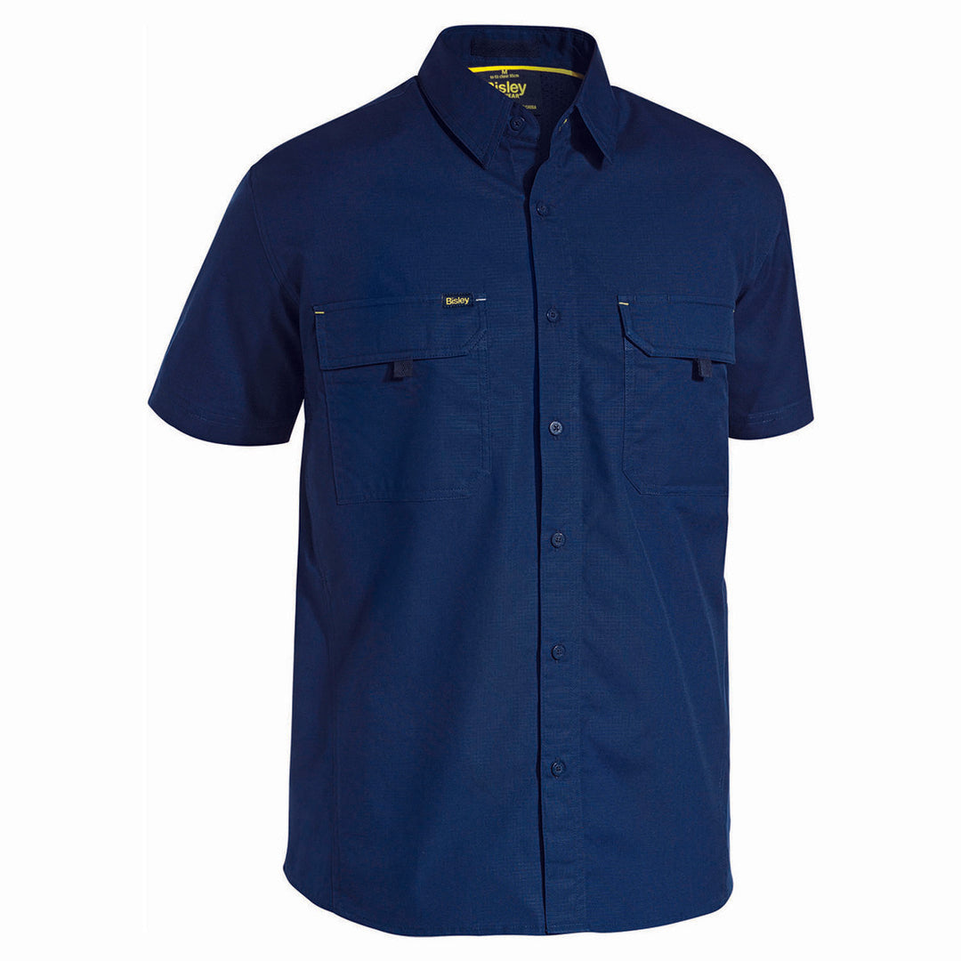 House of Uniforms The X Airflow Rip Stop Shirt | Short Sleeve | Mens Bisley Navy