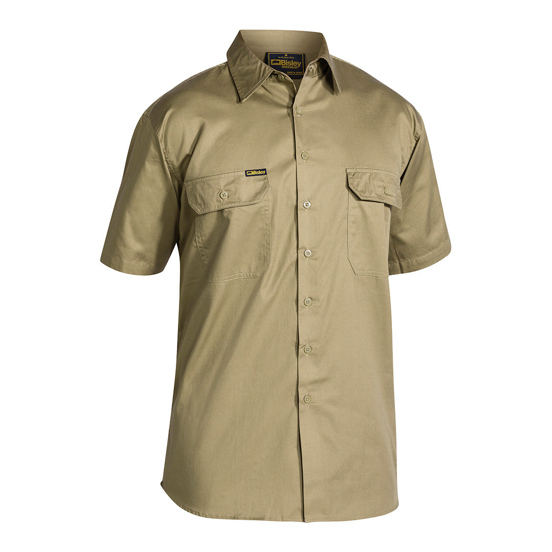 House of Uniforms The Cool Lightweight Drill Shirt | Short Sleeve | Mens Bisley Khaki