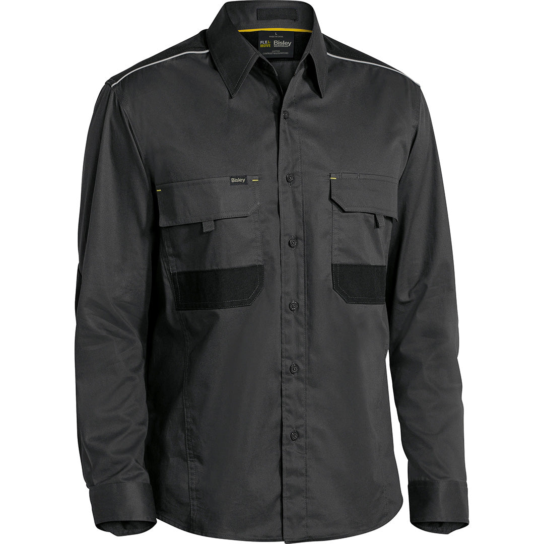 House of Uniforms The Flex and Move Mechanical Stretch Shirt | Long Sleeve | Mens Bisley Charcoal