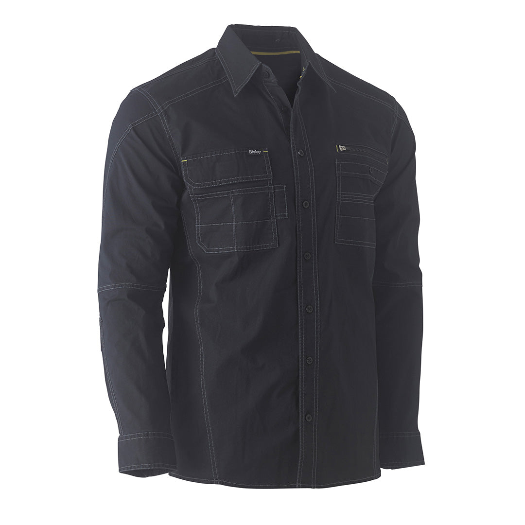 House of Uniforms The Flex and Move Utility Shirt | Long Sleeve | Mens Bisley Black