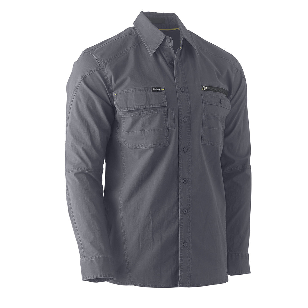 House of Uniforms The Flex and Move Utility Shirt | Long Sleeve | Mens Bisley Charcoal