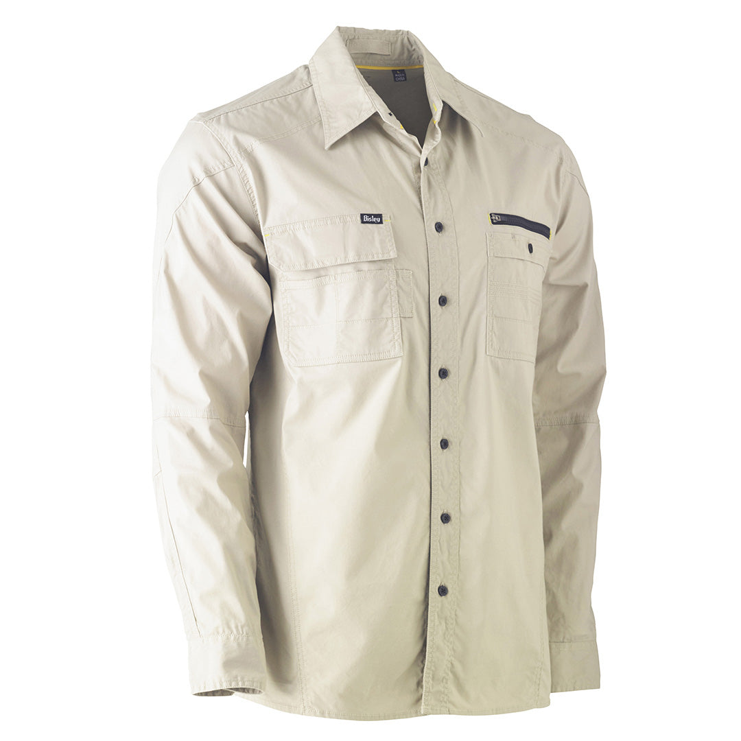 House of Uniforms The Flex and Move Utility Shirt | Long Sleeve | Mens Bisley Stone