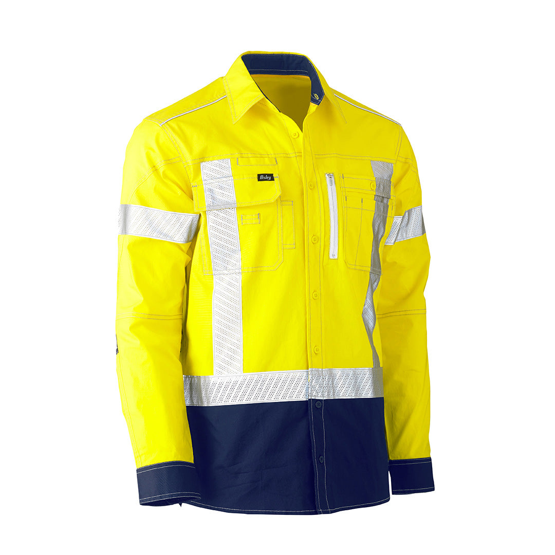 House of Uniforms The Flex and Move Utility Shirt | Hi Vis | Long Sleeve | Mens Bisley Yellow/Navy