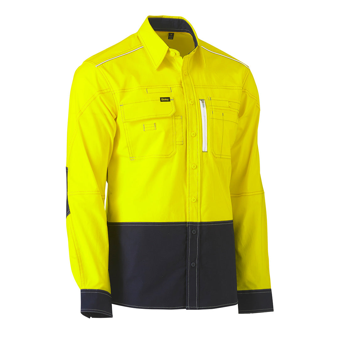 House of Uniforms The Two Tone Utility Shirt | Hi Vis | Long Sleeve | Mens Bisley Yellow/Navy
