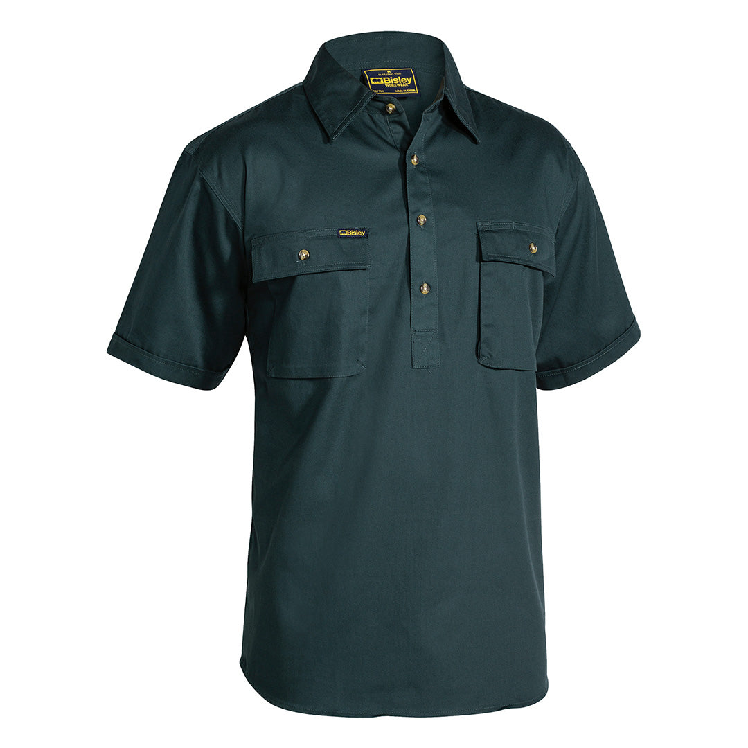 House of Uniforms The Cotton Drill Closed Front Shirt | Short Sleeve | Mens Bisley Bottle